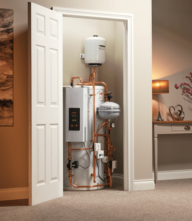 Electric Boiler installed in a stylish home, showcasing the EHC Compact All-in-One Ultimate Package.