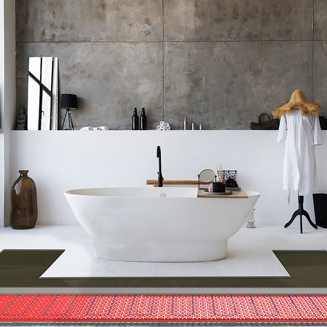 Luxurious bathroom featuring the premium Warmup DCM-PRO heating system for optimal underfloor warmth.