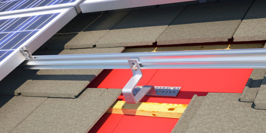 Renusol Solar Mounting Equipment mounting rail installed on a pitched roof for solar panel support