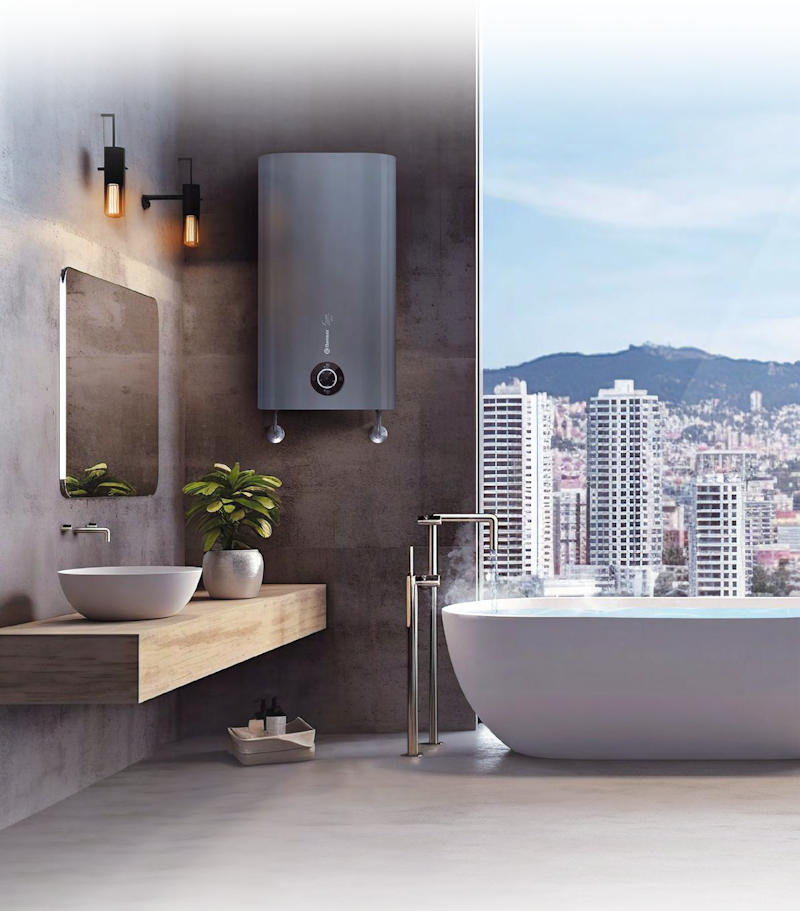 flat water heater in bathroom