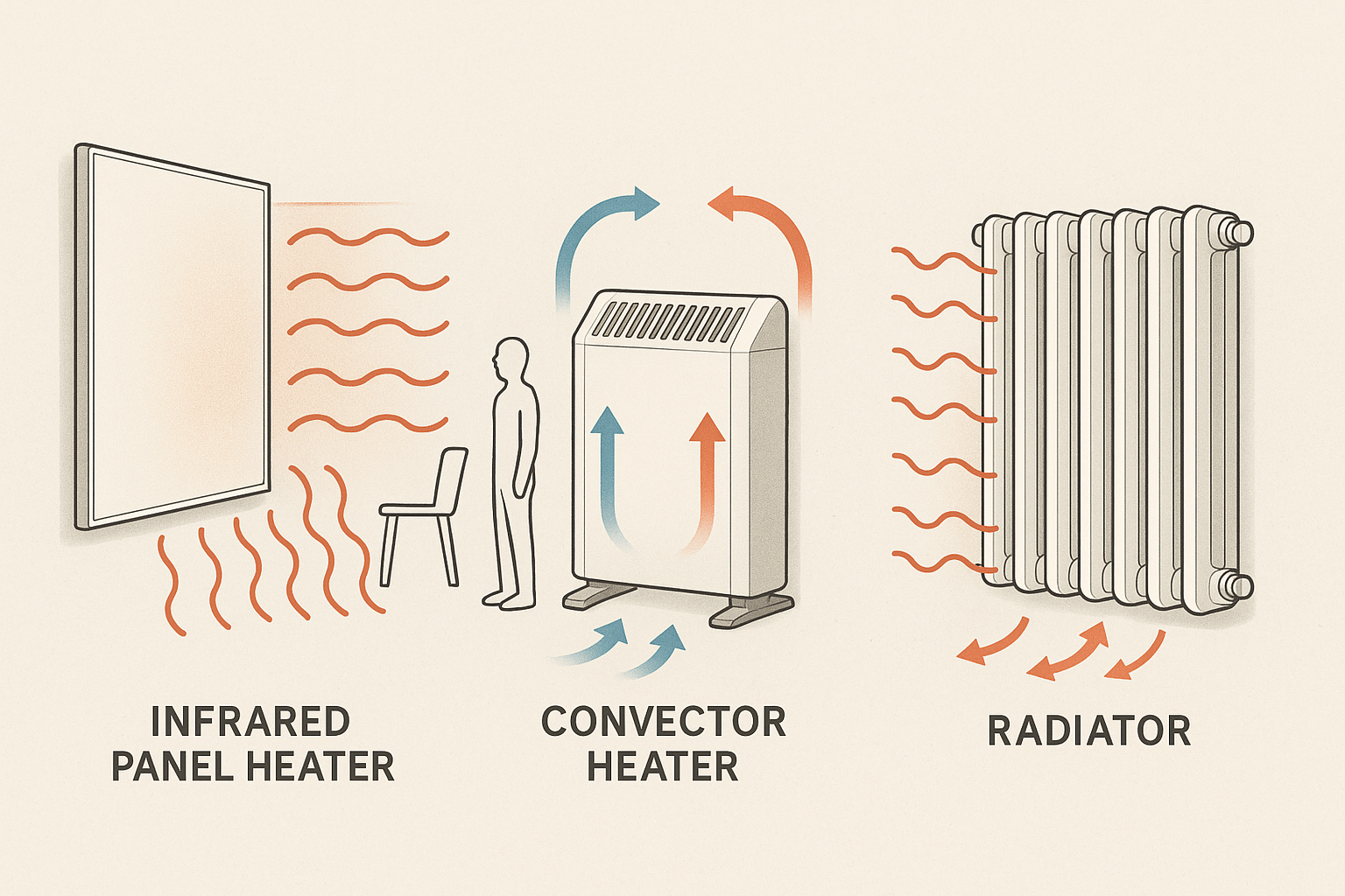 different type of heaters infrared convector and radiator