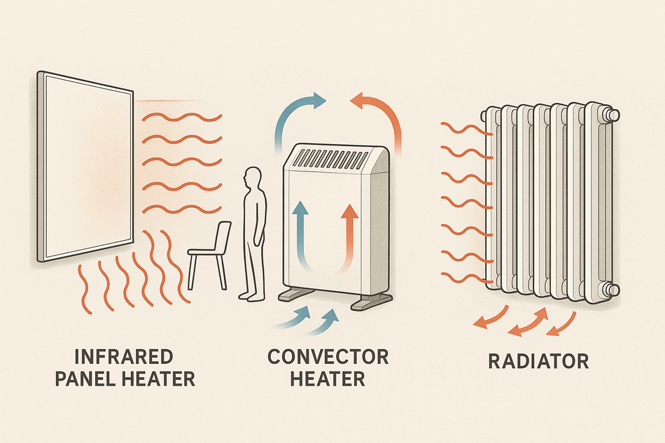 different type of heaters infrared convector and radiator