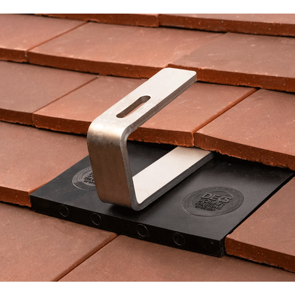 Tile & Slate Fixings mounted on a roof, showcasing a durable hook designed for solar panel installation.