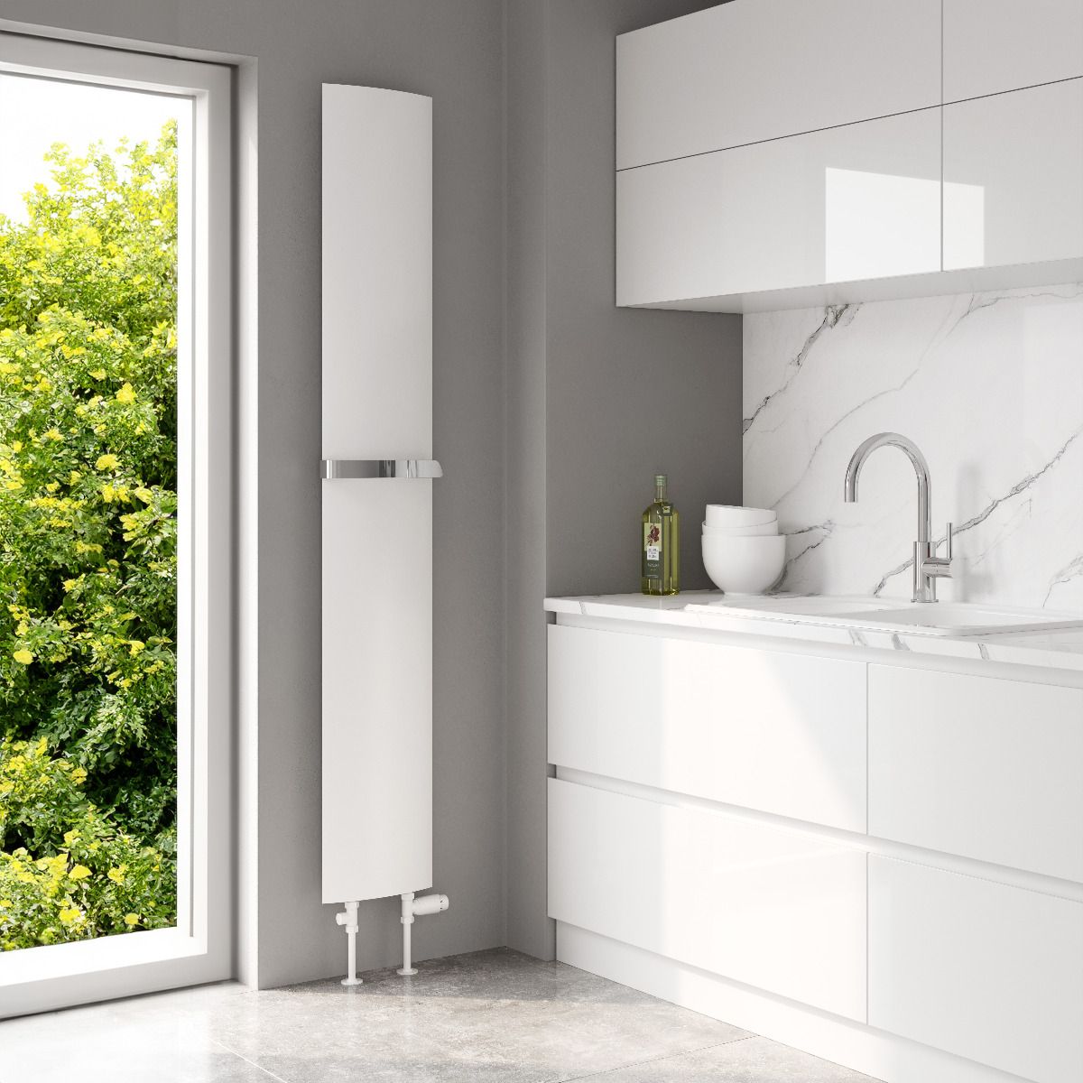 reina white Designer radiatorsin kitchen