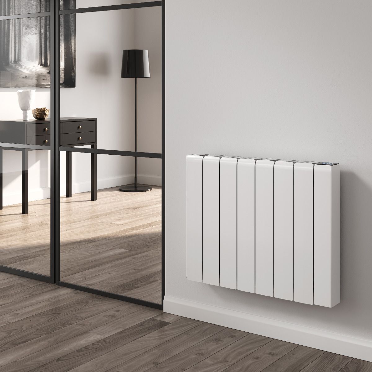 Horizontal Electric Radiators installed in a modern living space, providing efficient home heating.