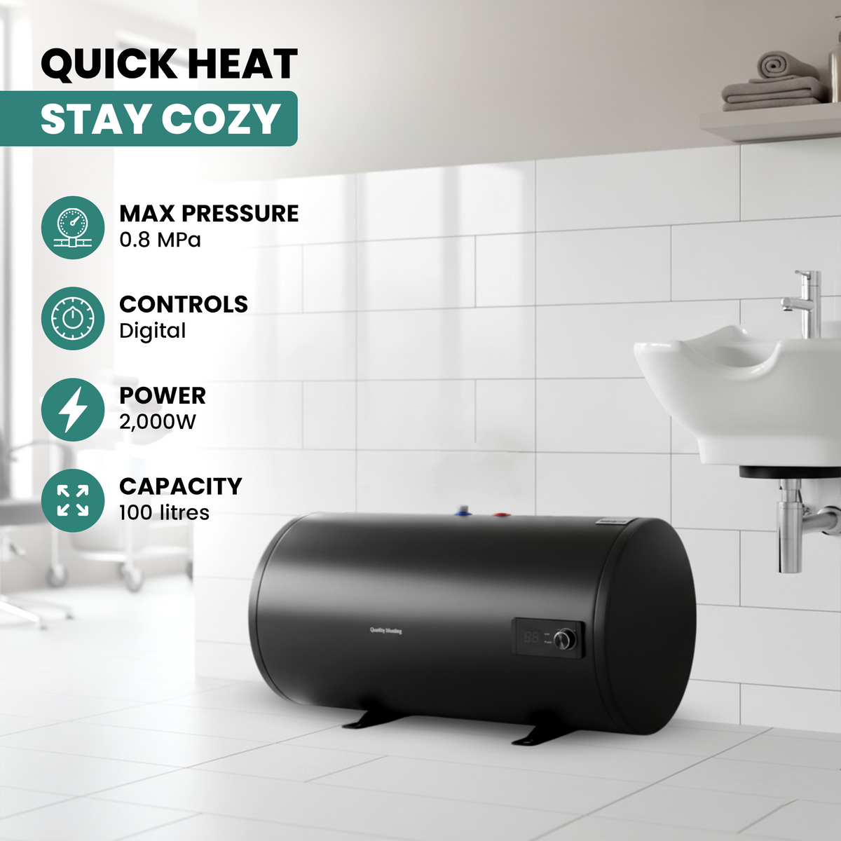 100 Litre QH Dual Horizontal Floor-Standing Electric Water Heater