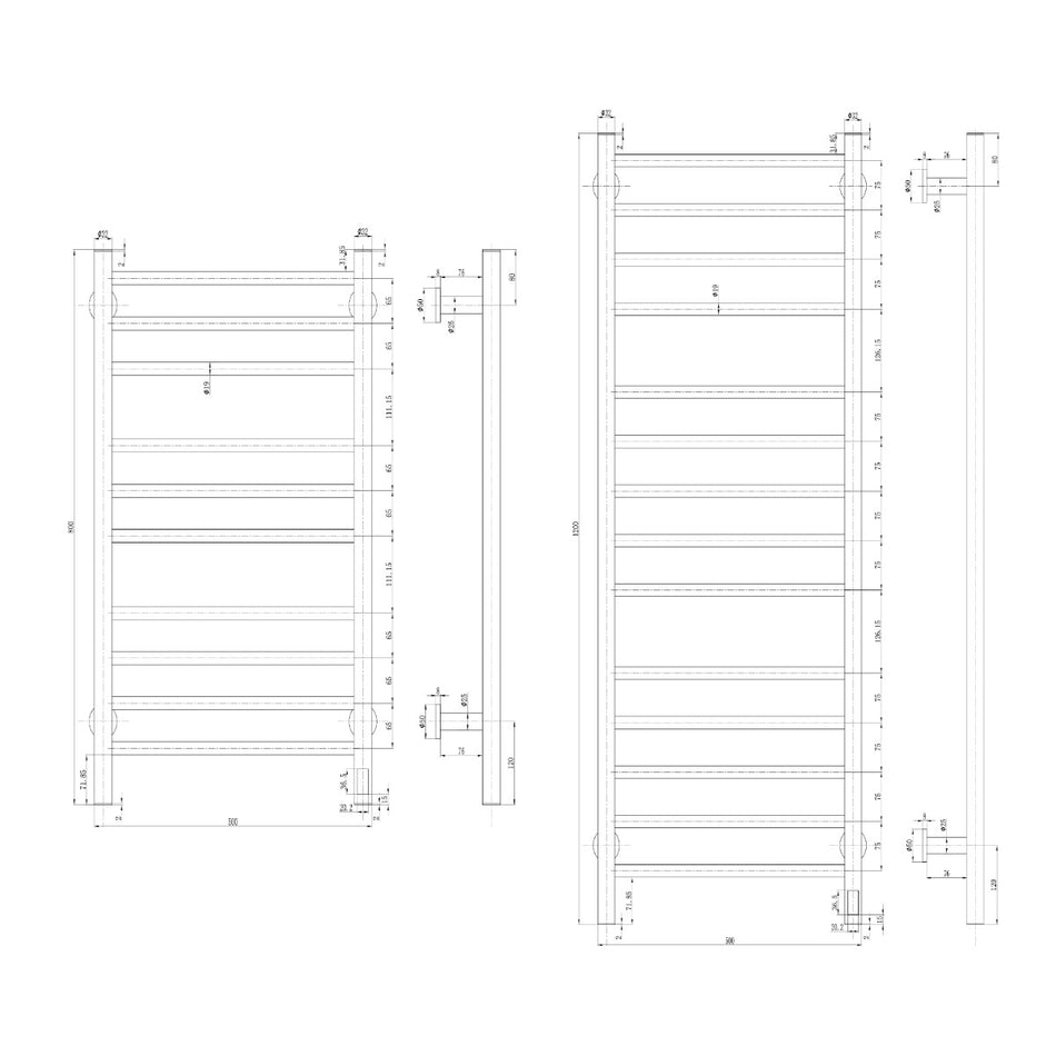 Reina Arnage DE-ARG0805G Brushed Gun Metal Towel Rail - 500mm x 800mm