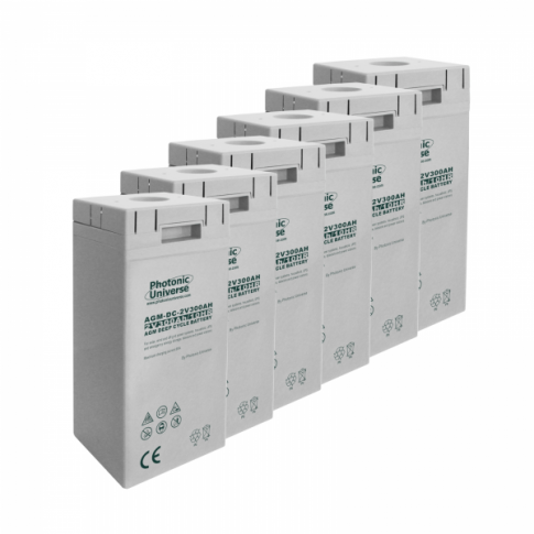 Row of Photonic Universe battery boxes on a white background