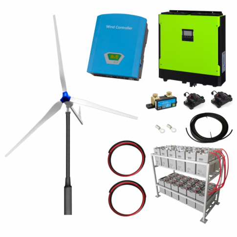 Grid-Tie Wind Turbine Kits with 5.5kW Hybrid Inverter & 24kWh Battery Bank