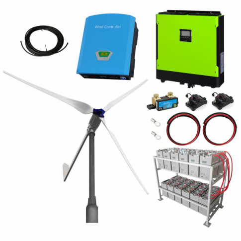 Grid-Tie Wind Turbine Kits with 5.5kW Hybrid Inverter & 24kWh Battery Bank