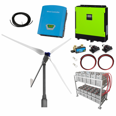 Grid-Tie Wind Turbine Kits with 5.5kW Hybrid Inverter & 24kWh Battery Bank