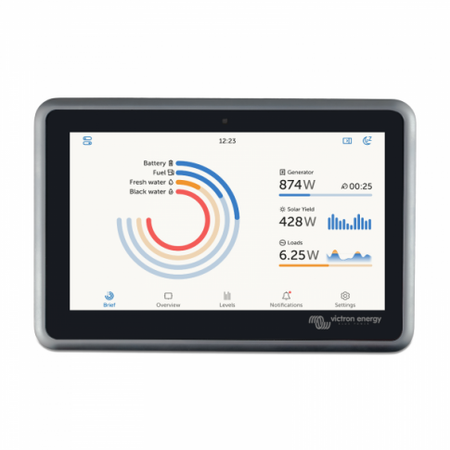Tablet displaying energy monitoring software with a white background