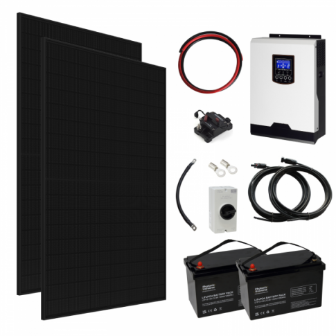 Complete Off-Grid Solar Power Systems (1kW to 5kW) with Sharp Panels, Hybrid Inverters & Lithium Batteries