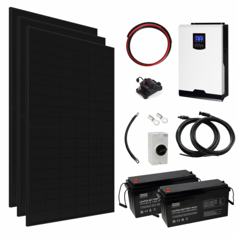 Complete Off-Grid Solar Power Systems (1kW to 5kW) with Sharp Panels, Hybrid Inverters & Lithium Batteries