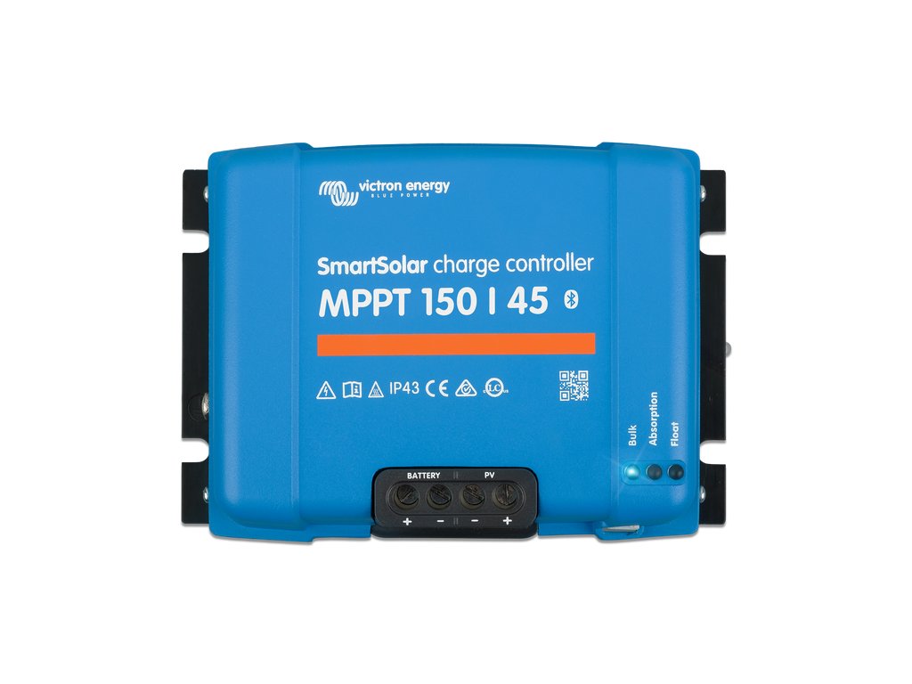 Blue Victron Energy SmartSolar charge controller on a white background