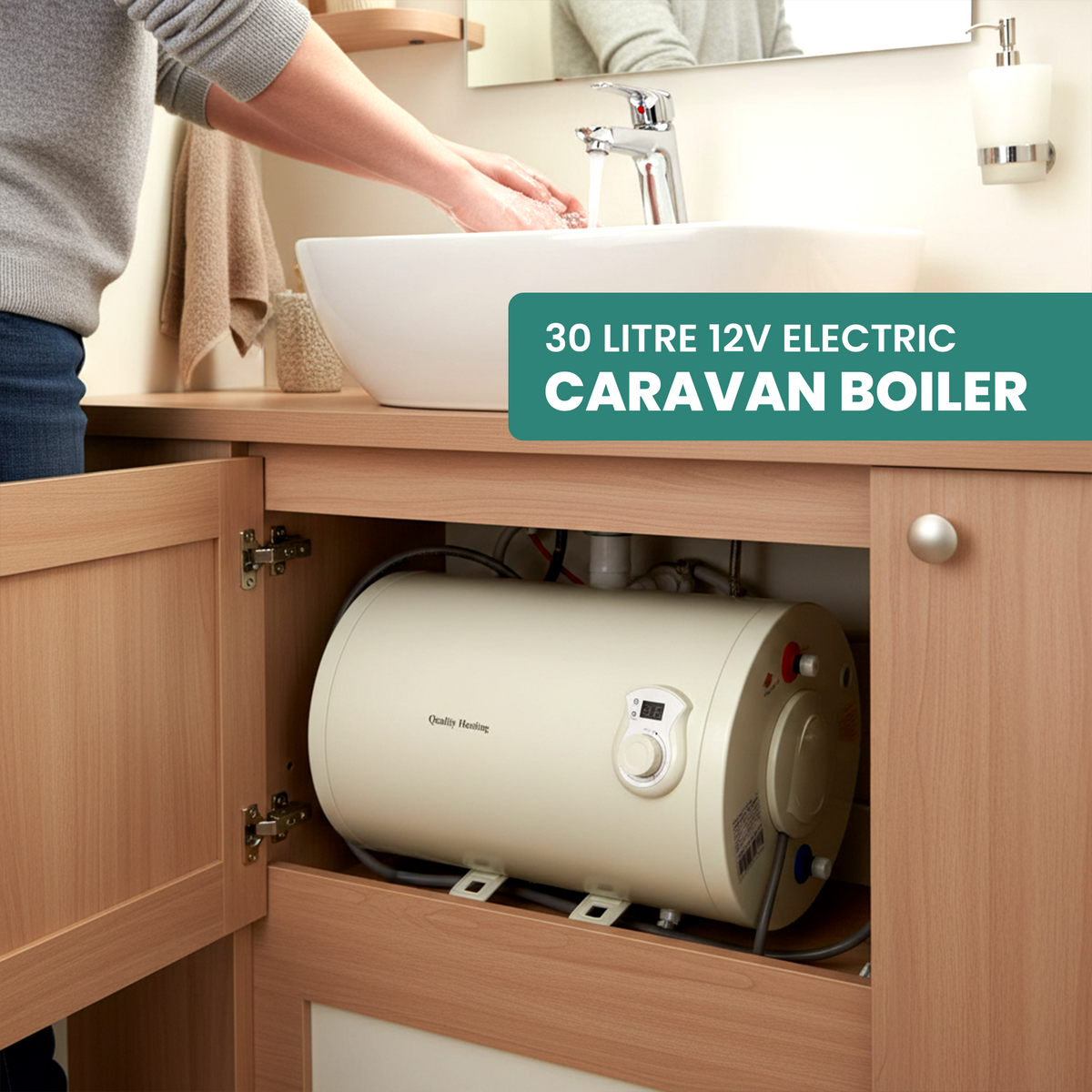 30 Litre QH 12V DC Caravan Horizontal Water Heater