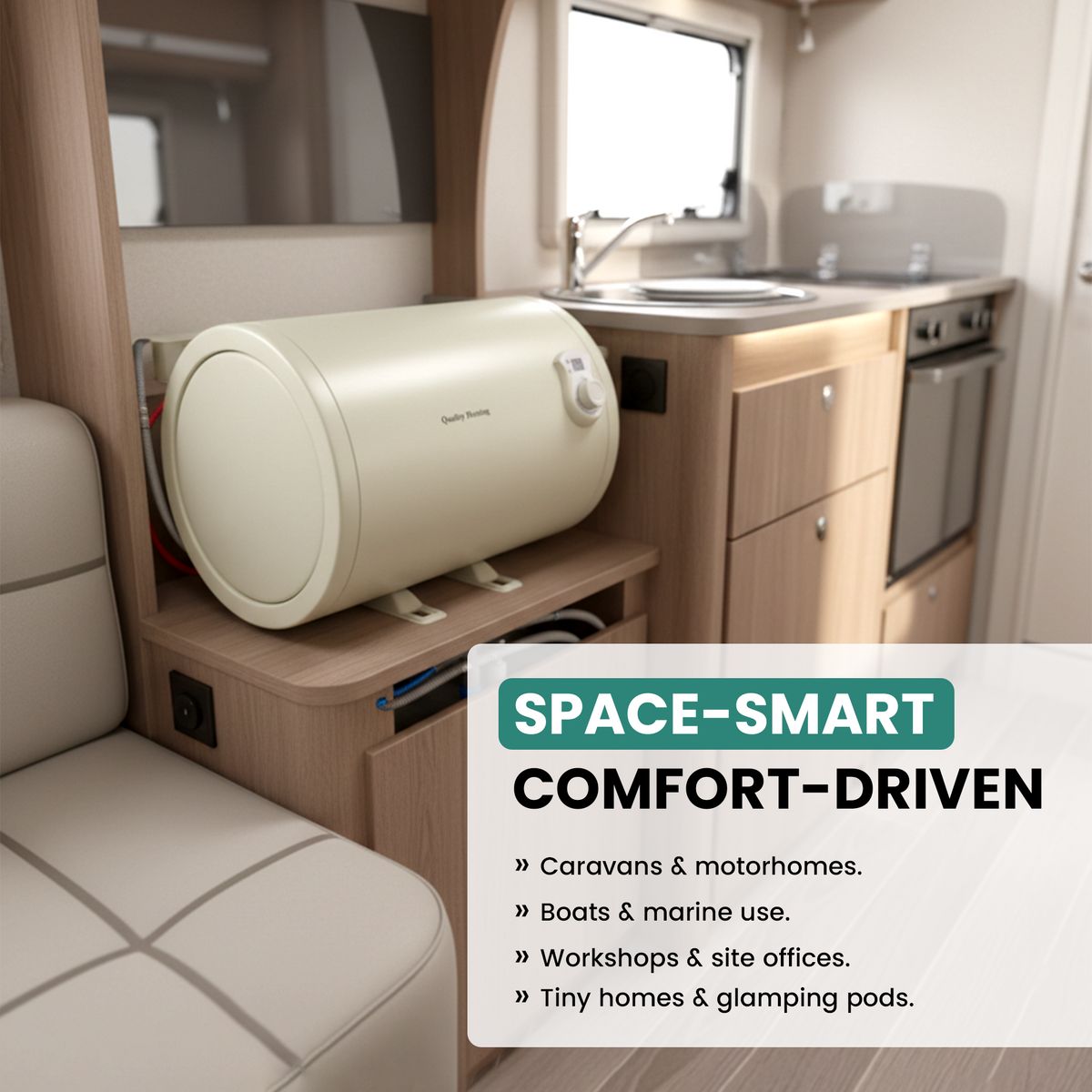 30 Litre QH 12V DC Caravan Horizontal Water Heater