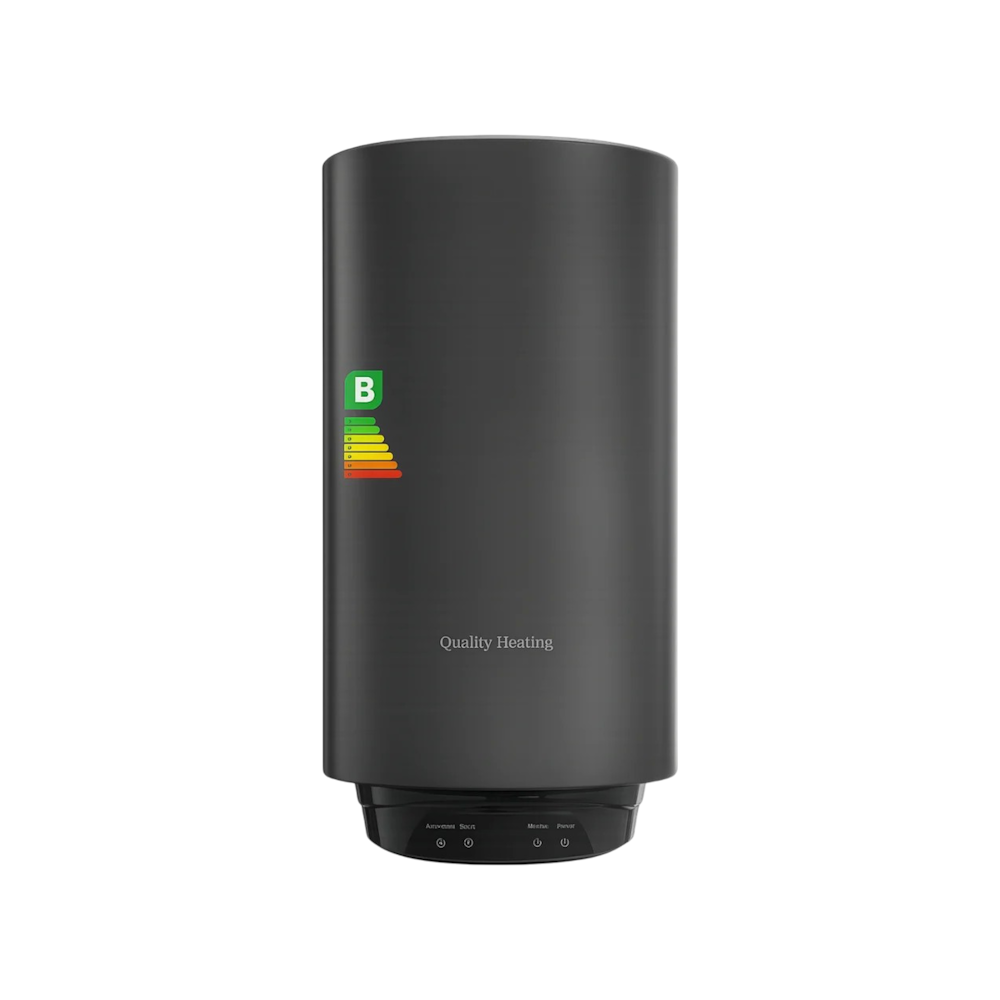 QH Black water heater 50L with quality heating brand logo on a white background