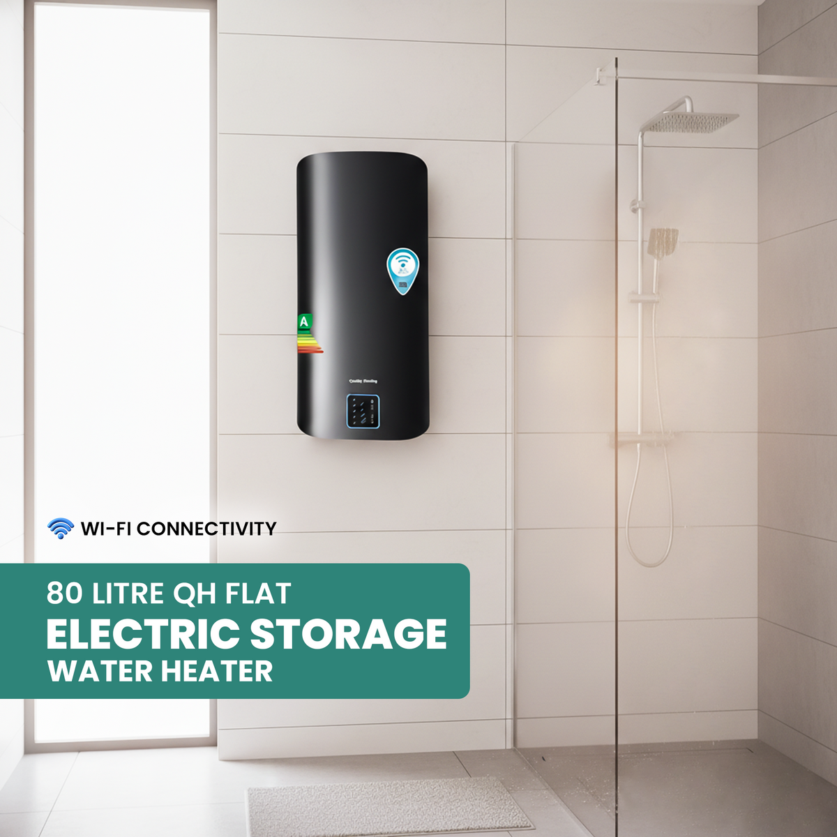 80 Litre QH Flat A-rated Electric Storage Water Heater WiFi Stainless steel tank
