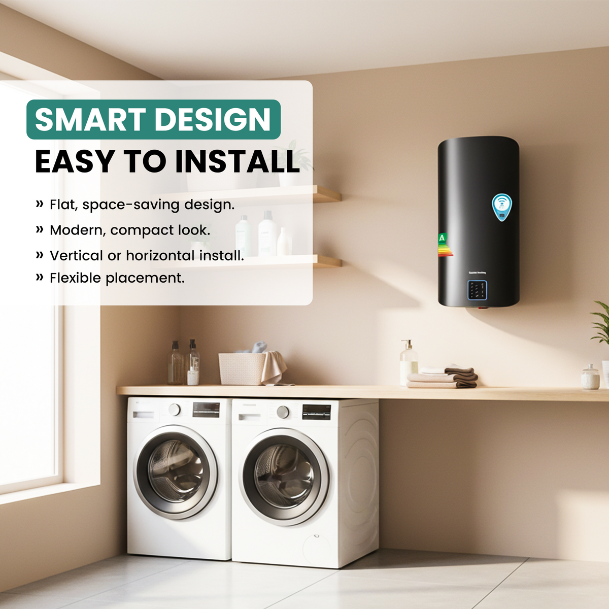 80 Litre QH Flat A-rated Electric Storage Water Heater WiFi Stainless steel tank