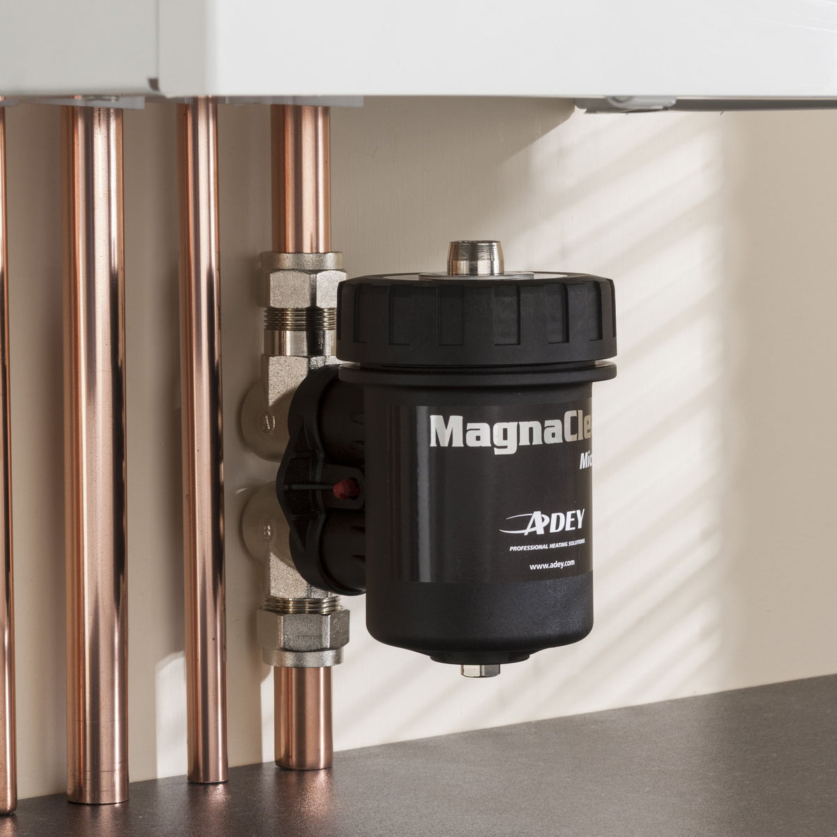 ADEY MagnaClean Micro2 22mm System Filter installed in a central heating system for optimal protection.