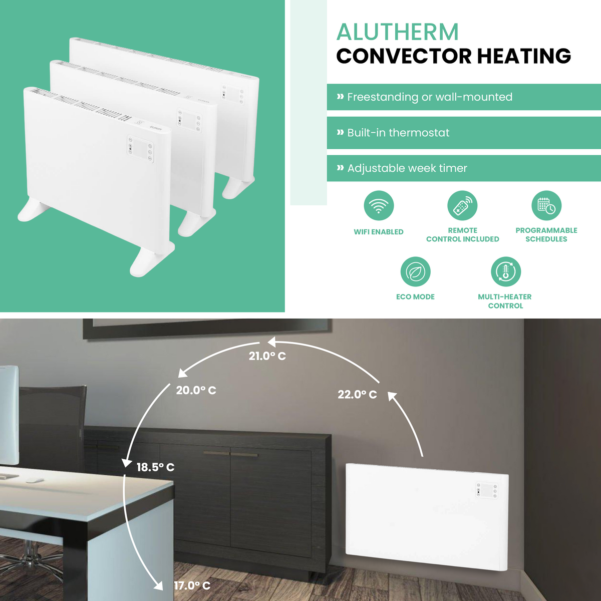 Eurom Alutherm 2000 WiFi Convector Heater with Remote Control – Smart, Efficient Heating for Larger Rooms