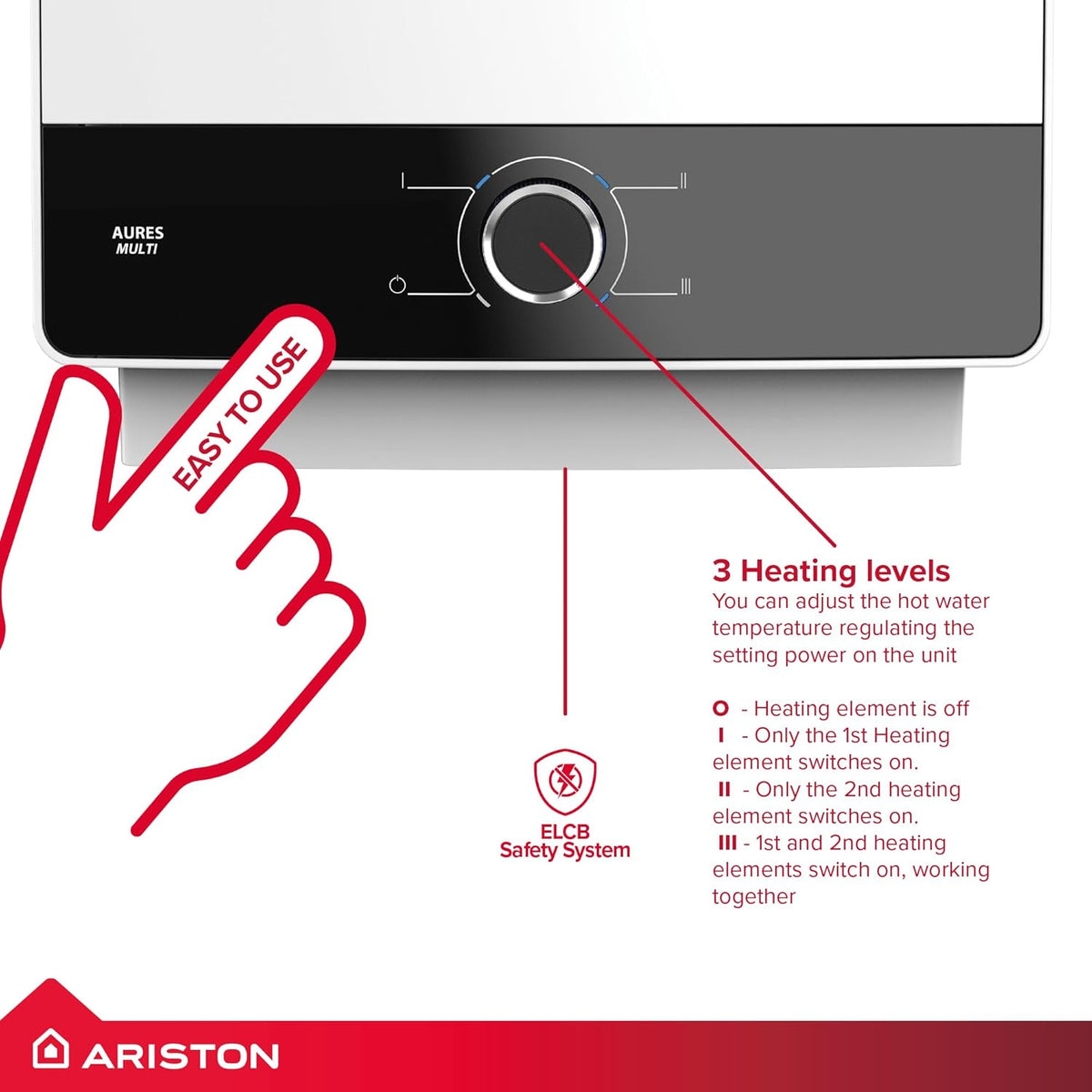 Ariston Aures Multi 9.5kW Instantaneous Electric Water Heater | Multi-Point | ErP Class A