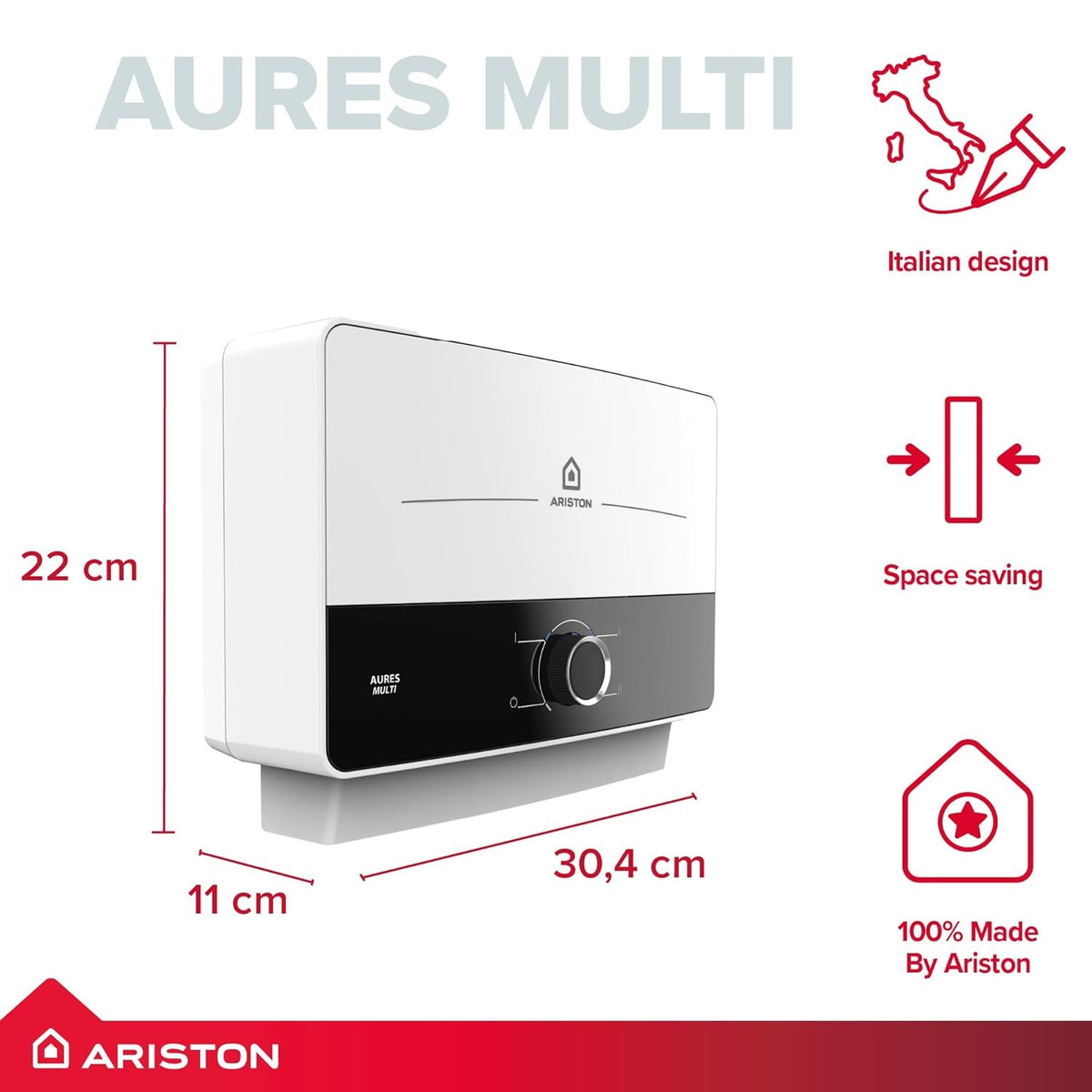 Ariston Aures Multi 9.5kW Instantaneous Electric Water Heater | Multi-Point | ErP Class A