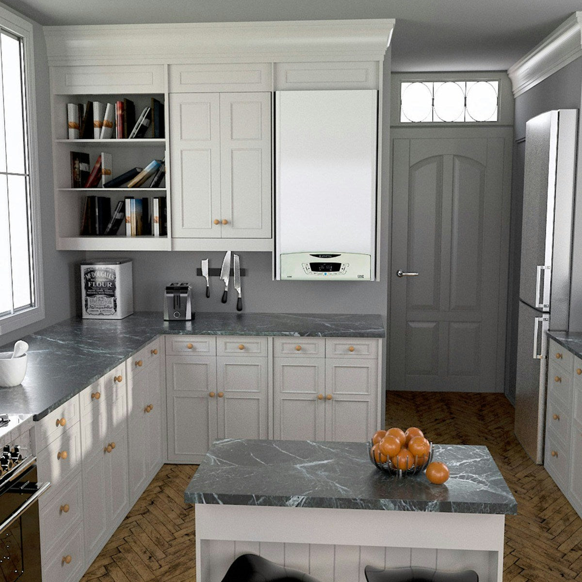 Ariston E-Combi ONE installed in a kitchen — ideal for holiday homes and static caravans