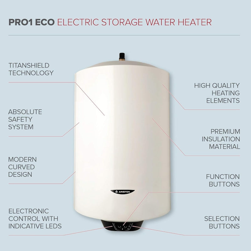 Ariston Pro1 Eco Electric Storage Water Heater with advanced features and modern design.