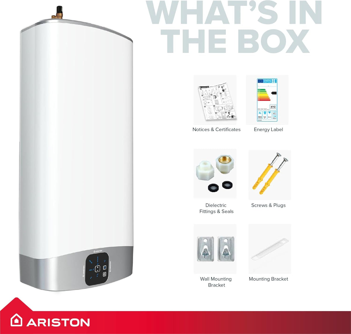 Ariston Velis Evo 80L 1.5kW Ultra-Slim Electric Water Heater & Unvented Kit