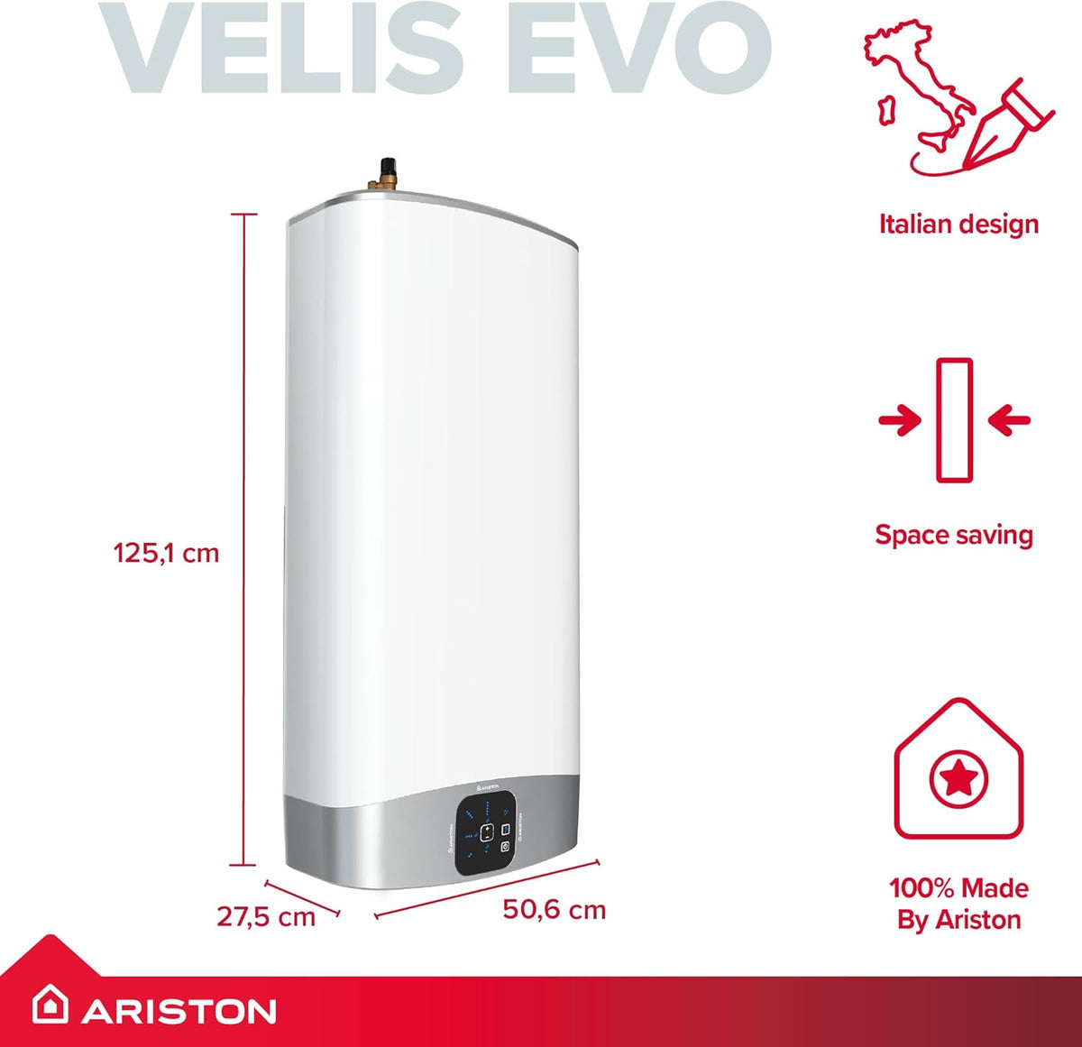 Ariston Velis Evo 80L 1.5kW Ultra-Slim Electric Water Heater & Unvented Kit