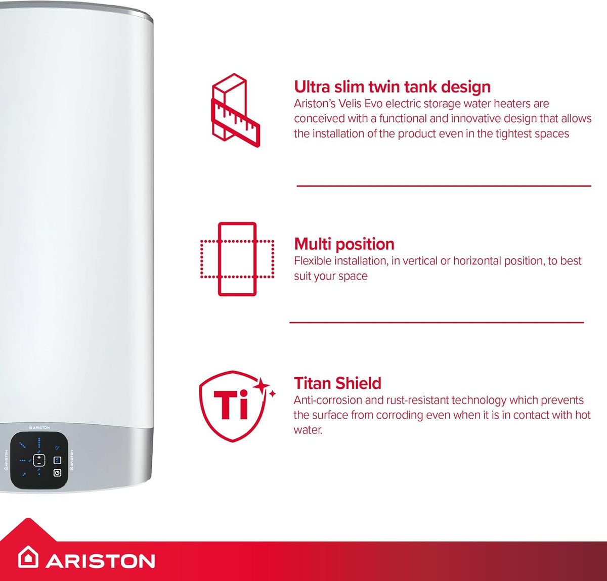 Ariston Velis Evo 80L 1.5kW Ultra-Slim Electric Water Heater & Unvented Kit