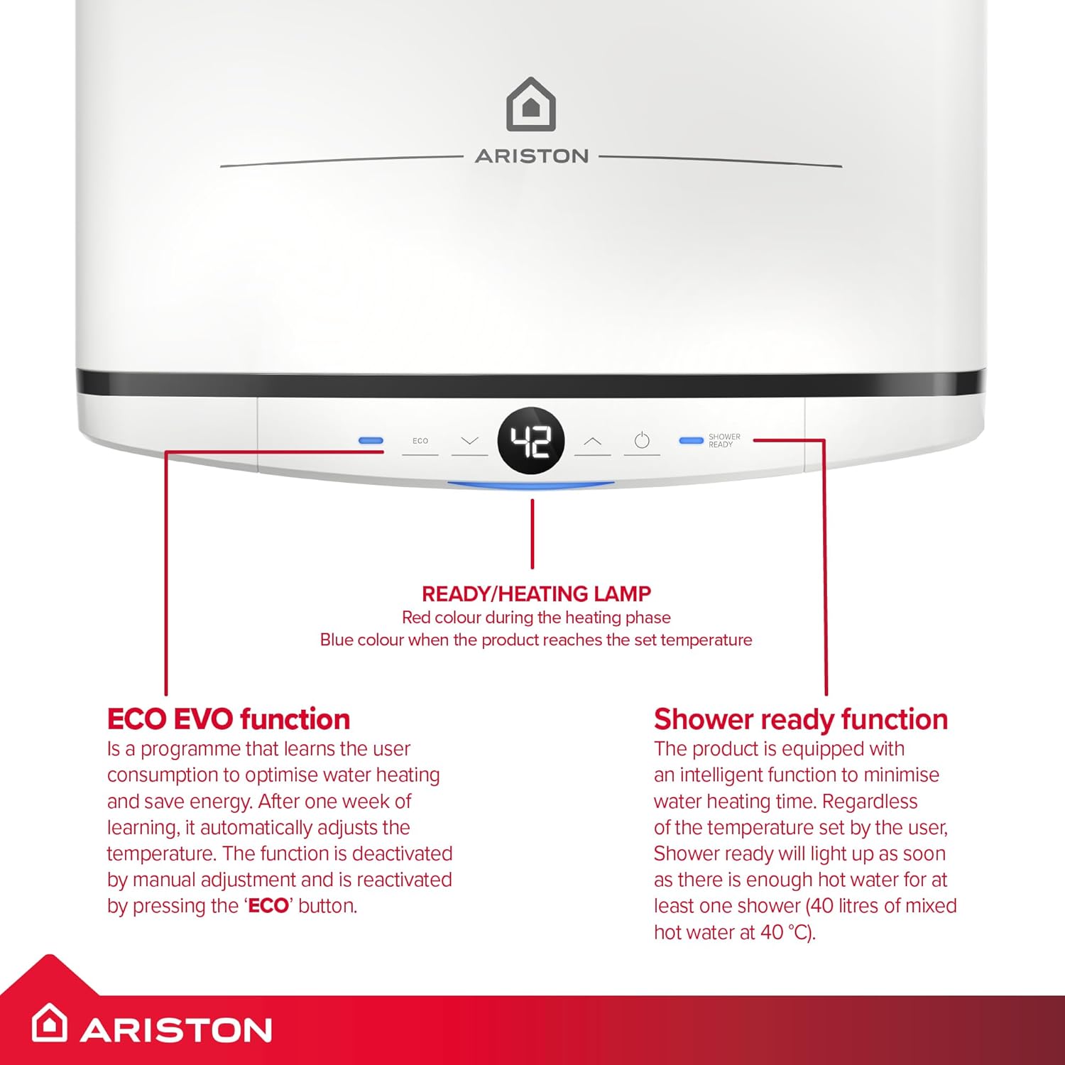 Ariston Velis Tech Wi-Fi 80L electric water heater with smart app control