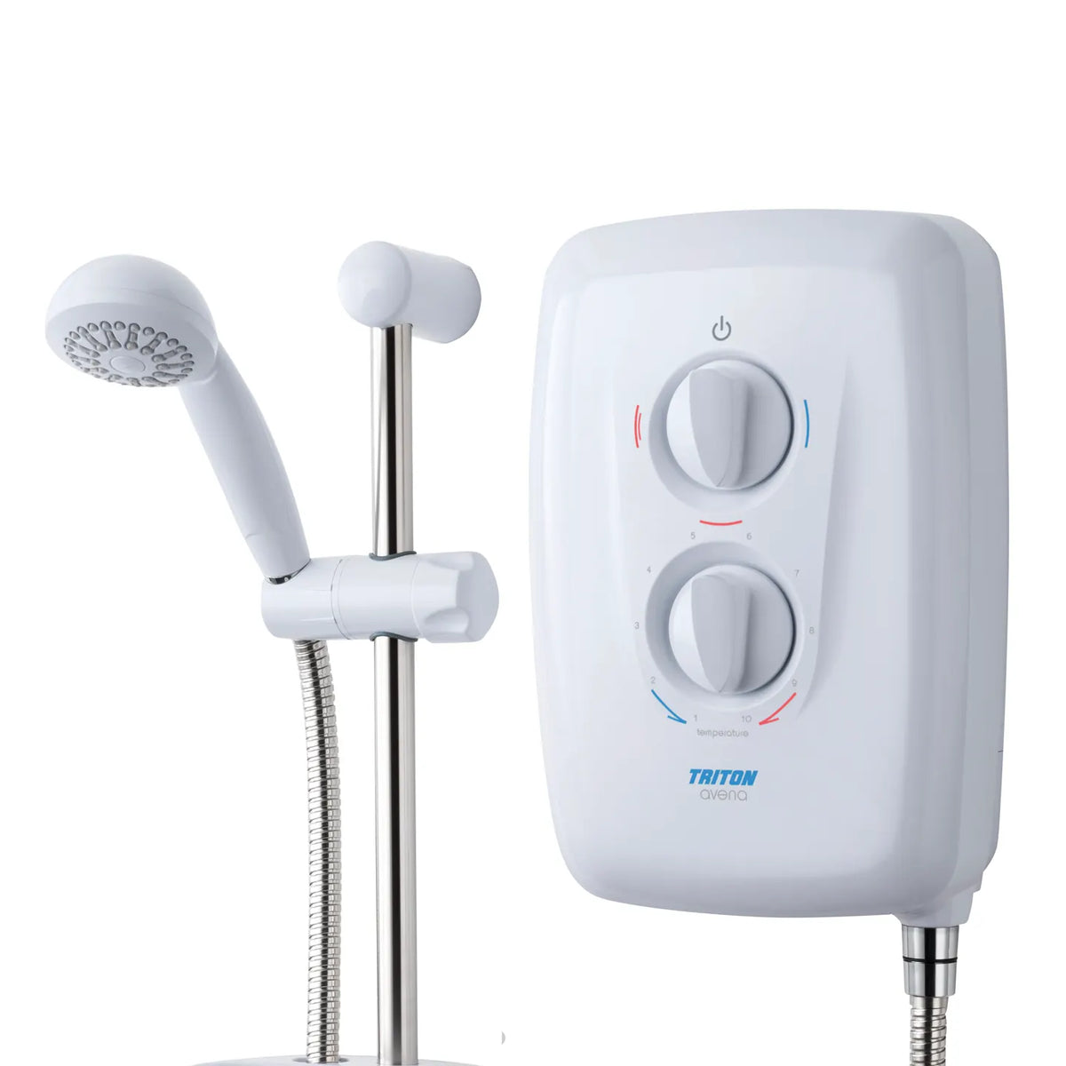 Triton Avena Instant Electric Shower – White/Chrome | 8.5kW or 9.5kW | Swivel-Fit