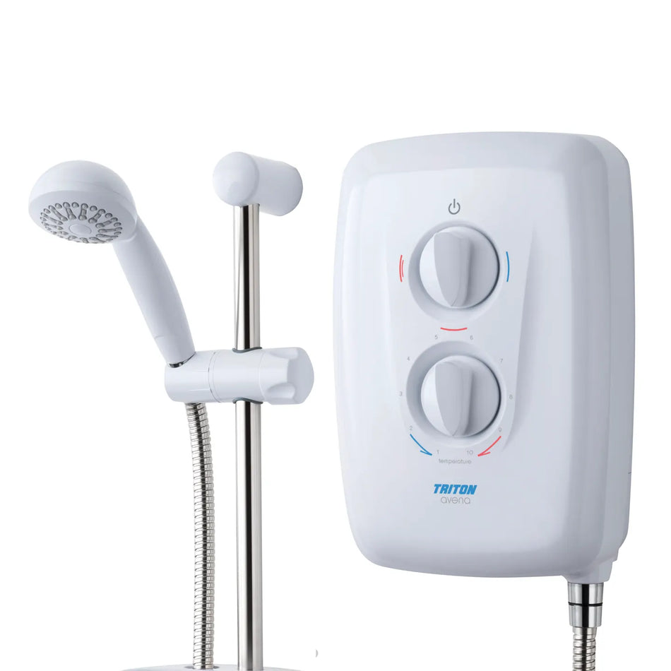Triton Avena Instant Electric Shower – White/Chrome | 8.5kW or 9.5kW | Swivel-Fit