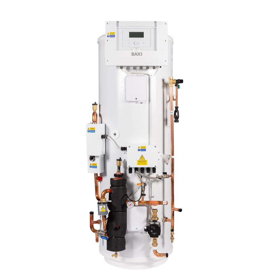 Baxi ASHP Pre-plumbed Cylinder — 170L / 210L / 250L / 300L Stainless Steel Unvented Cylinders for Air Source Heat Pumps