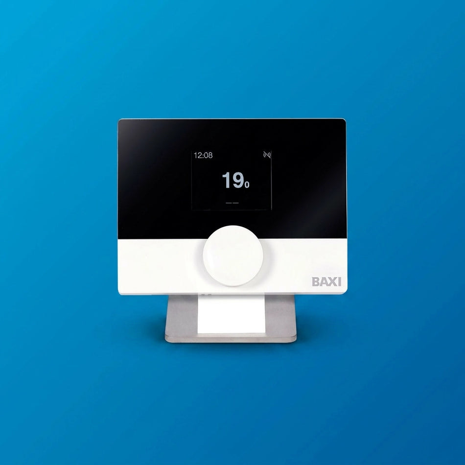Baxi Ambizen thermostat with a base on a blue background