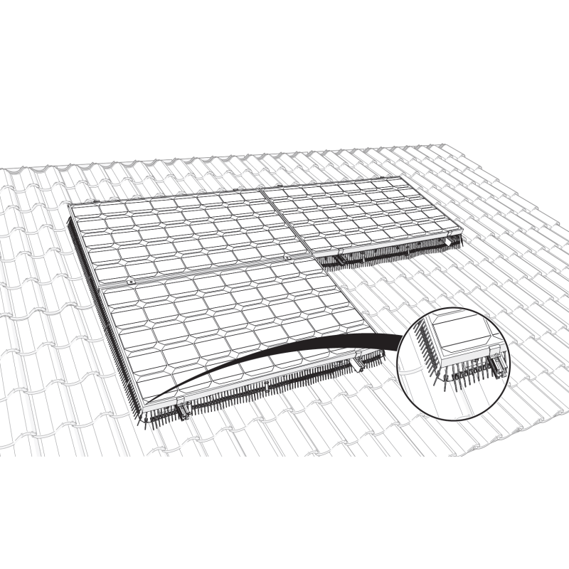 BB125evo Reinforced BirdBlocker for Solar Panels — 30m Roll (125mm Needles, 250 Clips Included)