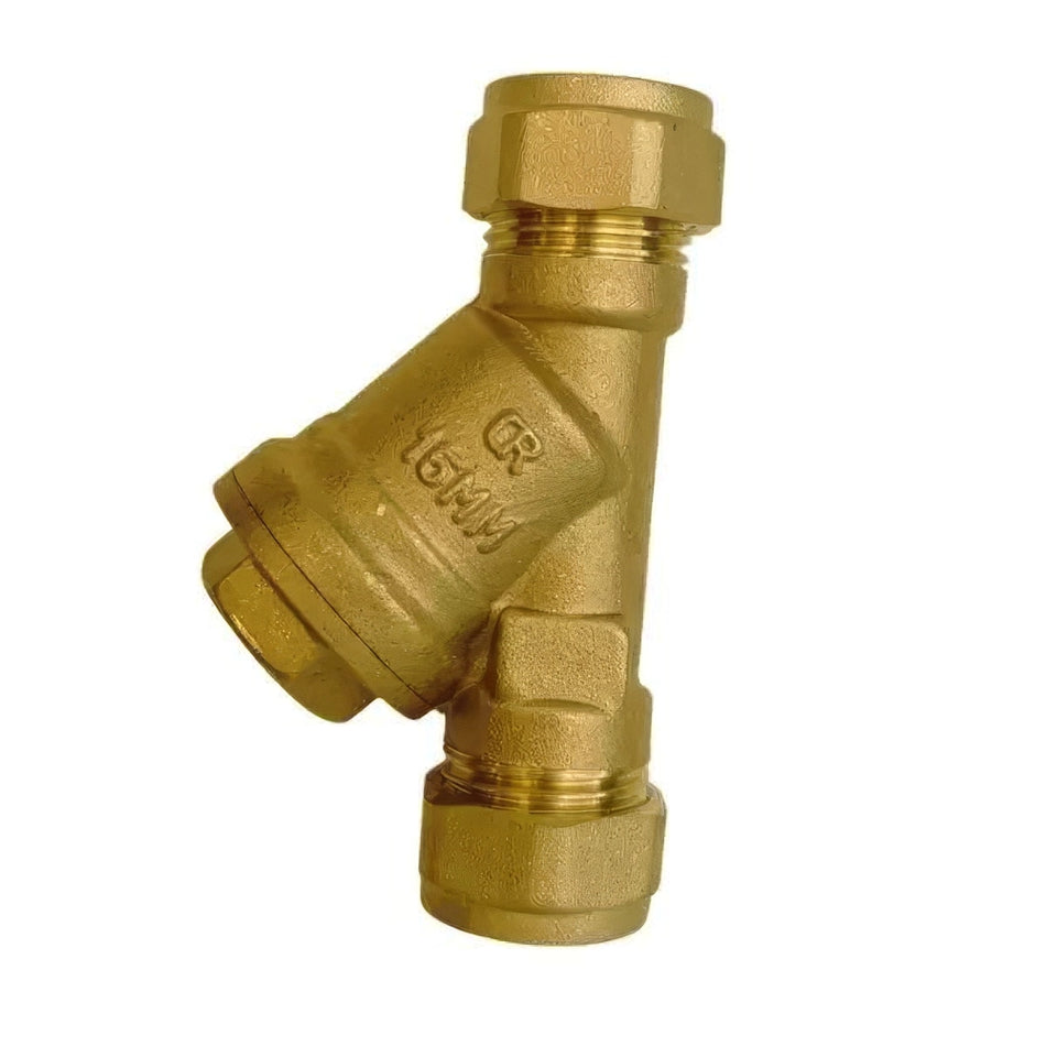 Brass In-Line Y Strainer Compression 15mm 22mm — Stainless Steel Mesh Heating Cold Water Filter