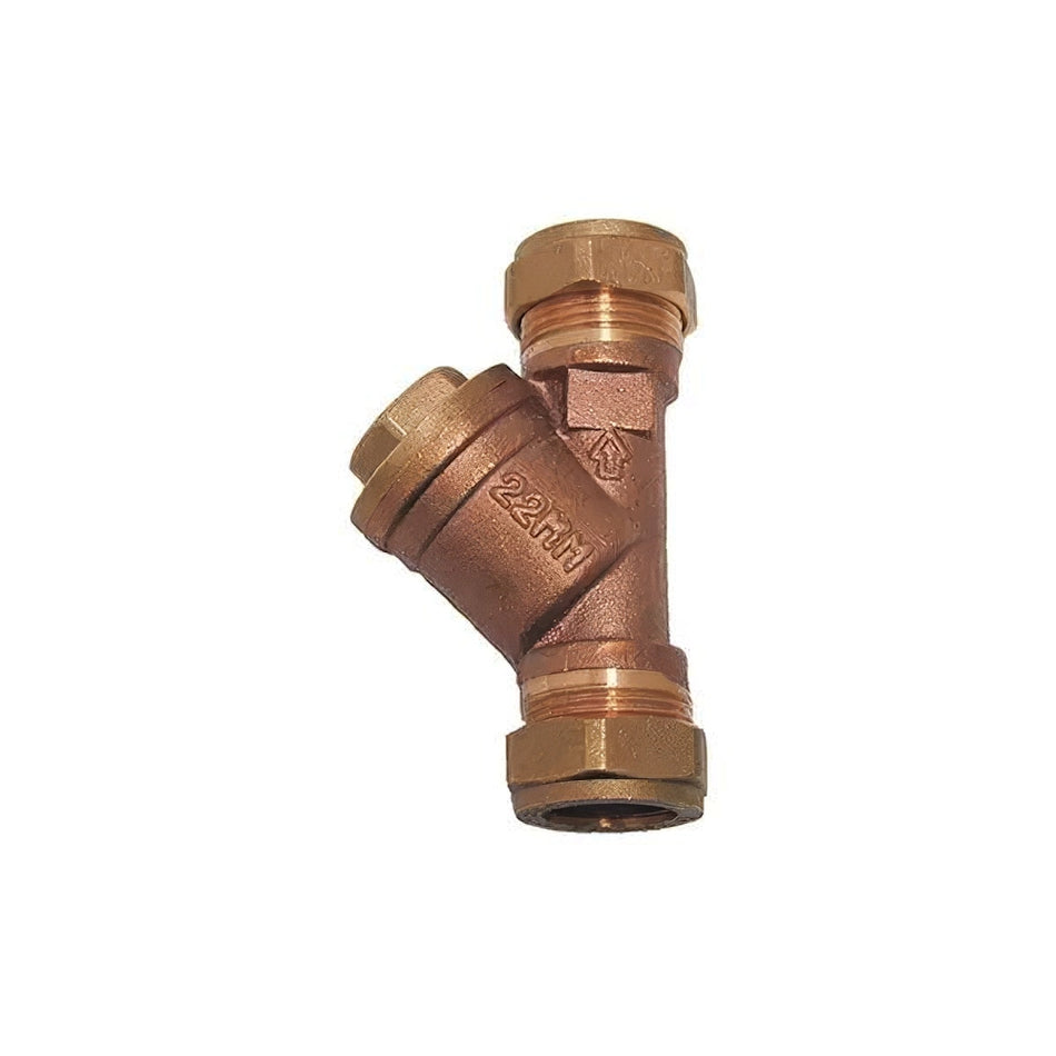 Brass In-Line Y Strainer Compression 15mm 22mm — Stainless Steel Mesh Heating Cold Water Filter