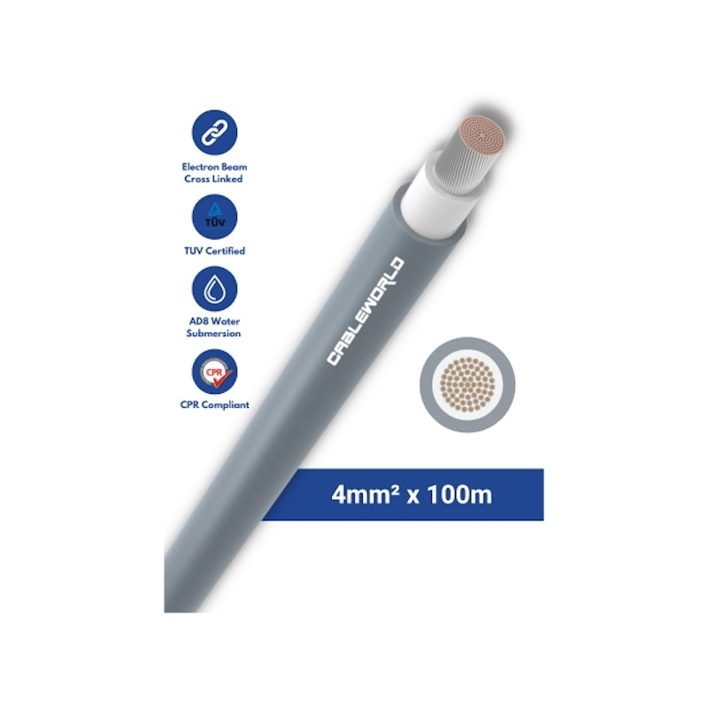 Solar Cable 4mm² Single-Core DC Cable - 100m Grey