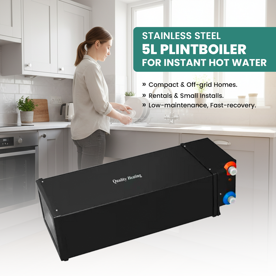 QH 5-Litre Slimline Under-Cupboard Electric Water Heater — 2000W Stainless Steel Point-of-Use