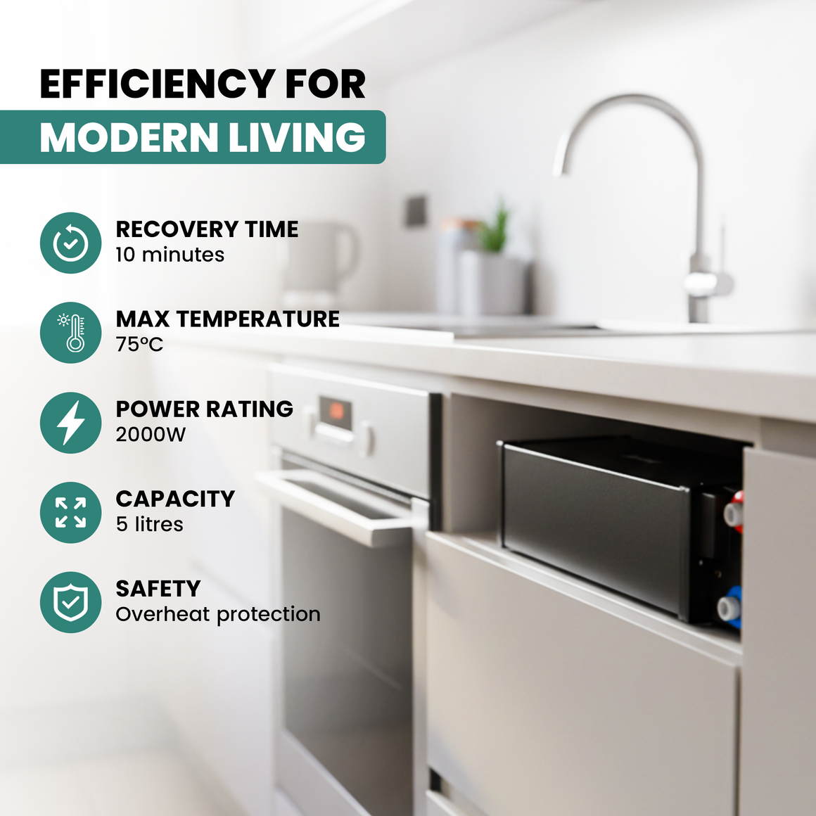 QH 5-Litre Slimline Under-Cupboard Electric Water Heater — 2000W Stainless Steel Point-of-Use