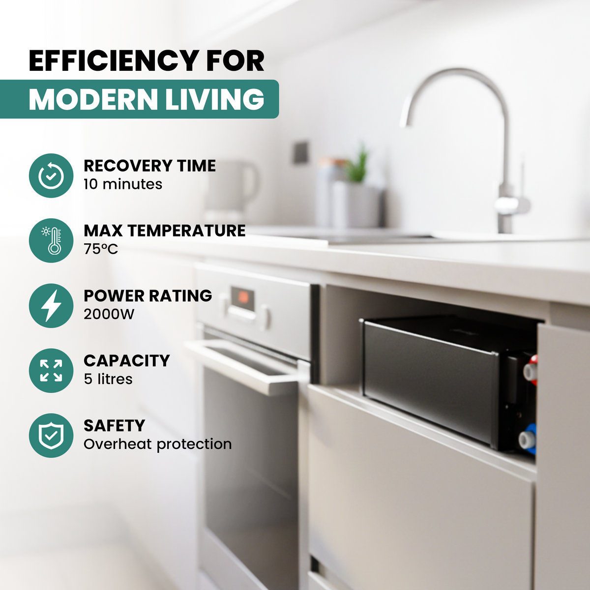 QH 5-Litre Slimline Under-Cupboard Electric Water Heater — 2000W Stainless Steel Point-of-Use