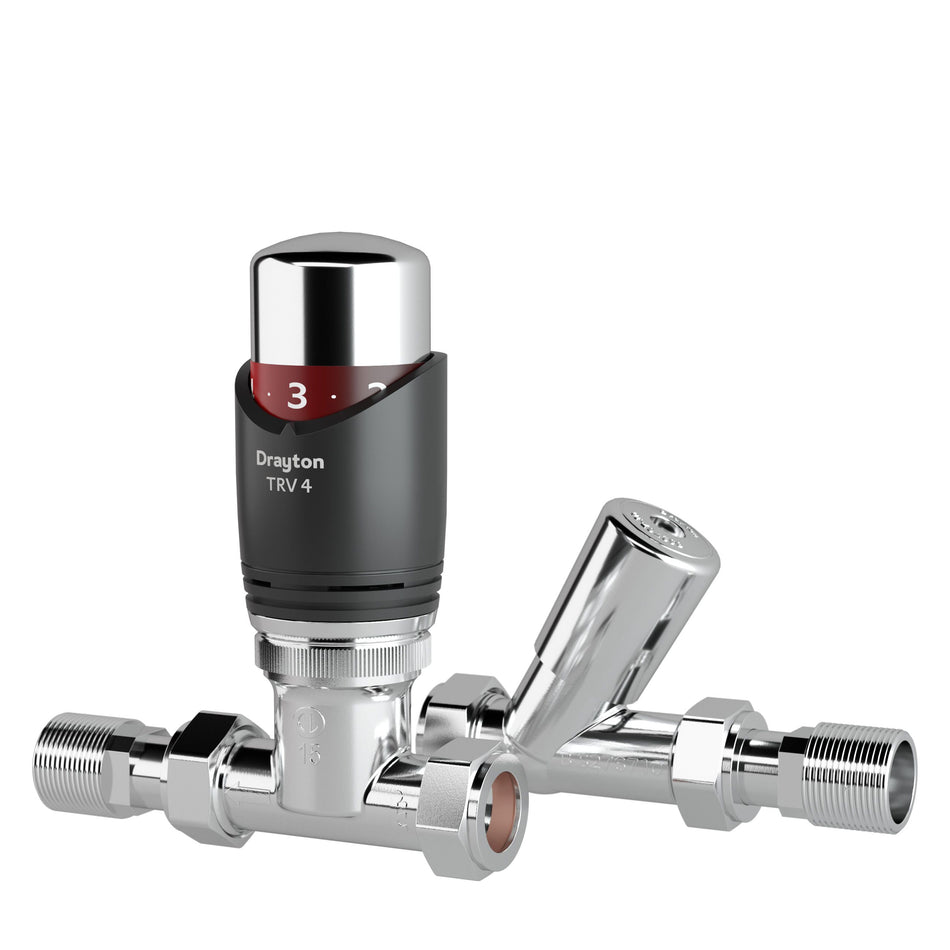 Drayton TRV4 Anthracite 15mm TRV & Chrome Lockshield Valve Pack - 07 05 211