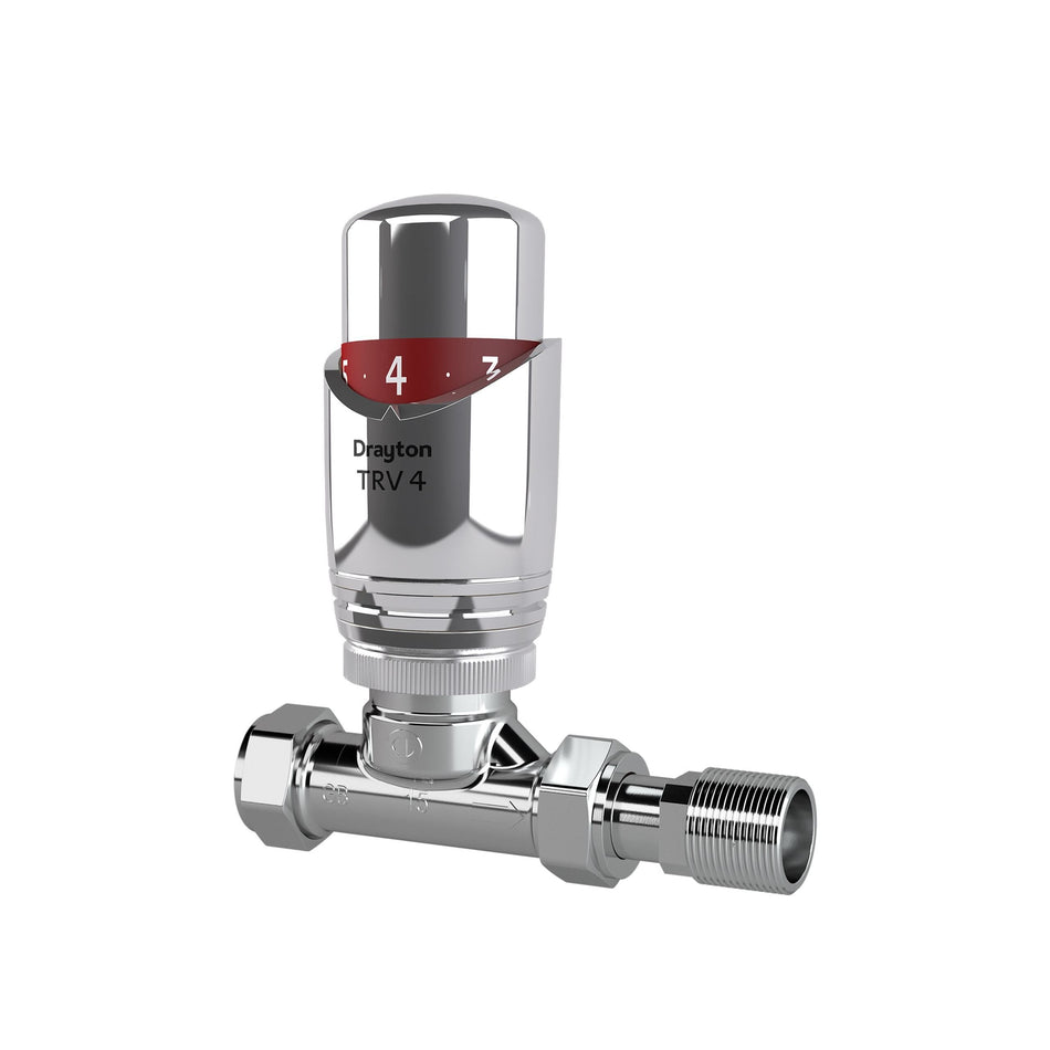 Drayton TRV4 Chrome 15mm Straight TRV with Integral Head - 07 05 151C