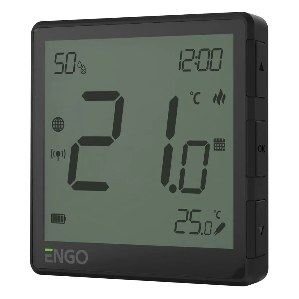 ENGO EONE-BATB ZigBee Smart Thermostat – Wireless, Li-Ion Battery, Humidity Sensor, Black | UFH & Boiler Control