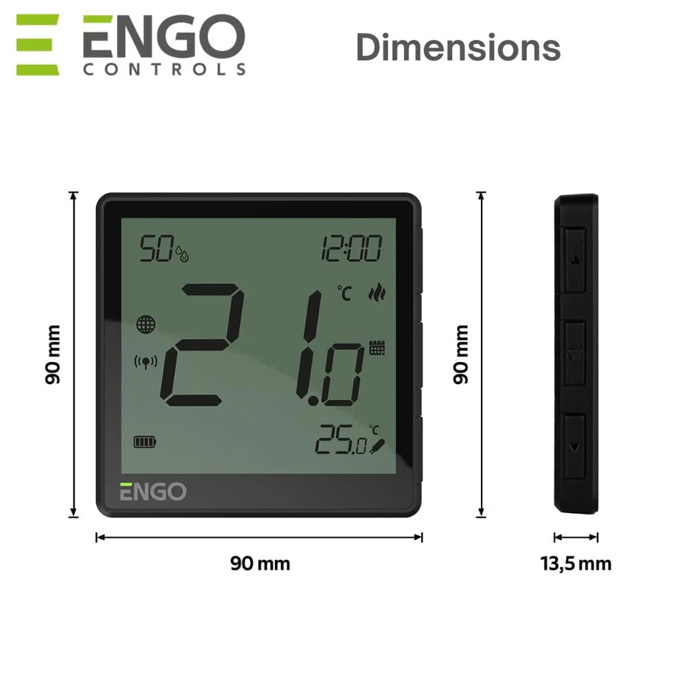 ENGO EONE-BATB ZigBee Smart Thermostat – Wireless, Li-Ion Battery, Humidity Sensor, Black | UFH & Boiler Control