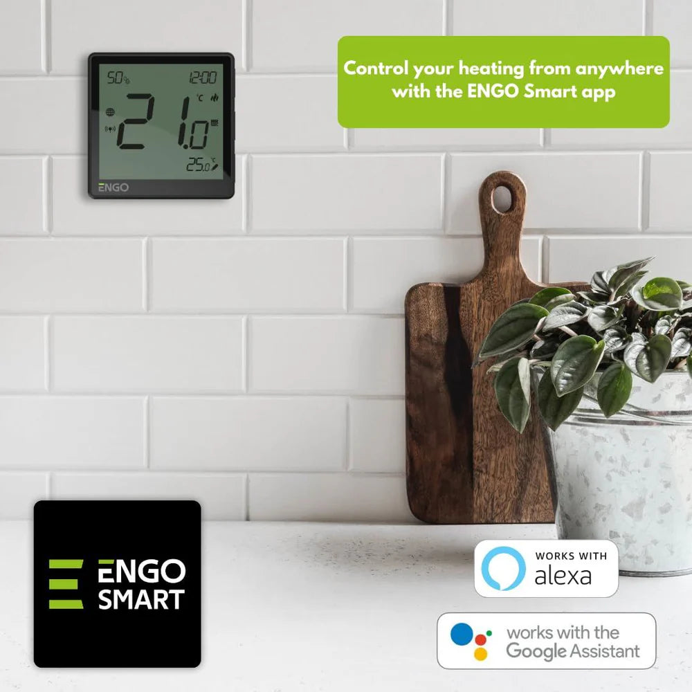 ENGO EONE-BATB ZigBee Smart Thermostat – Wireless, Li-Ion Battery, Humidity Sensor, Black | UFH & Boiler Control